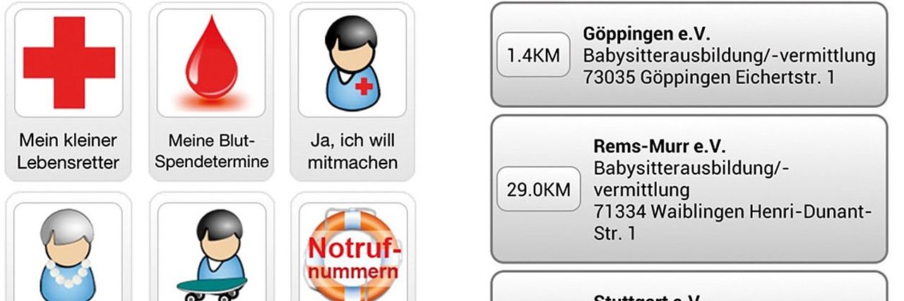 es sind verschiedene Hilfsmaßnahmen als kleine Kachelbilder aufgeführt. Es sind die Funktionnen der App