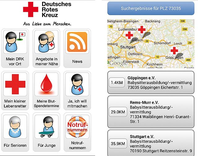 es sind verschiedene Hilfsmaßnahmen als kleine Kachelbilder aufgeführt. Es sind die Funktionnen der App